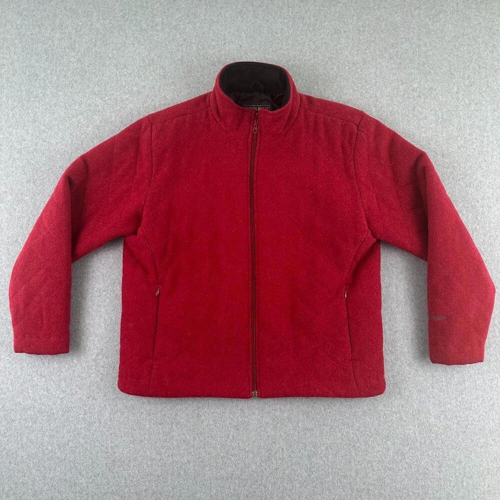 Woolrich Jacket Women Medium Ruby Red Wool Full Zip Quilted Outdoor Warm Puffer